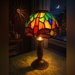 Stained Glass Dragonfly Table tea candle holder - Multicolor
